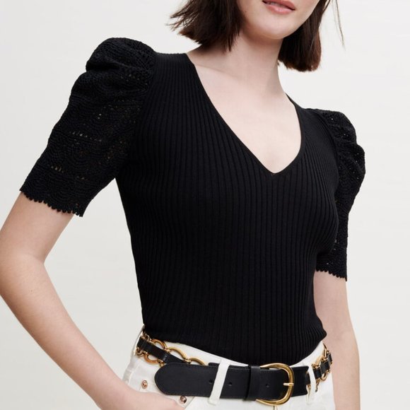 Maje Fine Ribbed Crochet Style Jumper - Picture 2 of 2